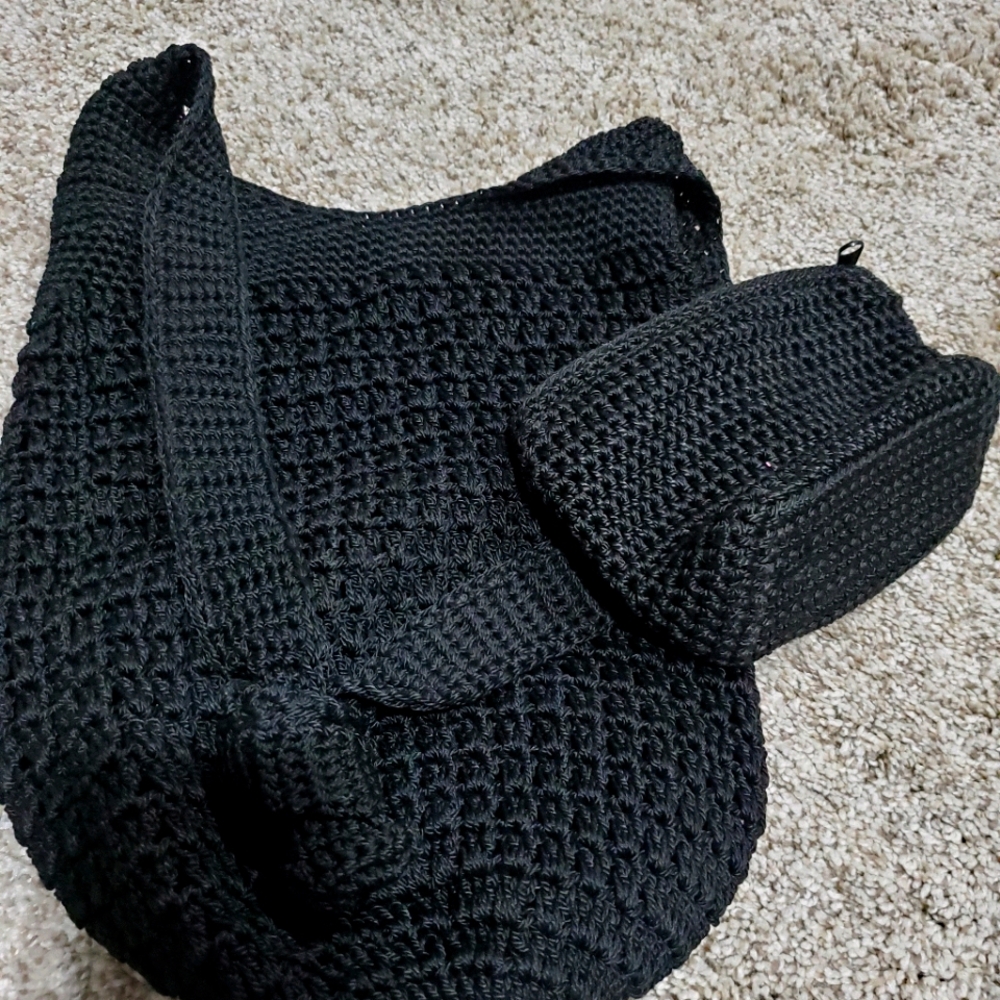 Black knit purse with matching pocket purse